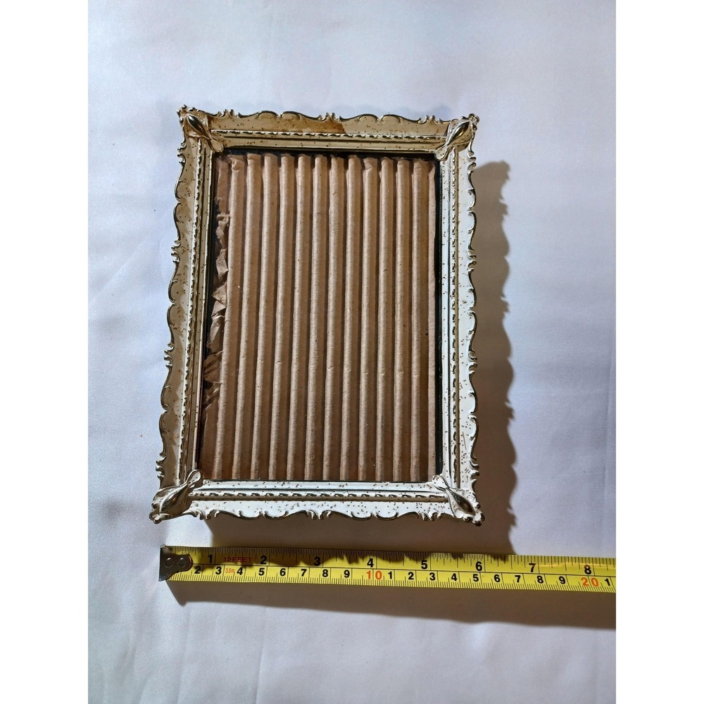 White Metal Picture Frame 5x7 Ornate Baroque Vintage Photo Tabletop Easel Back - Picture 6 of 6